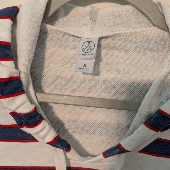 Alternative White Hoodie with Blue & Red Stripes- S - Picture 2 of 3